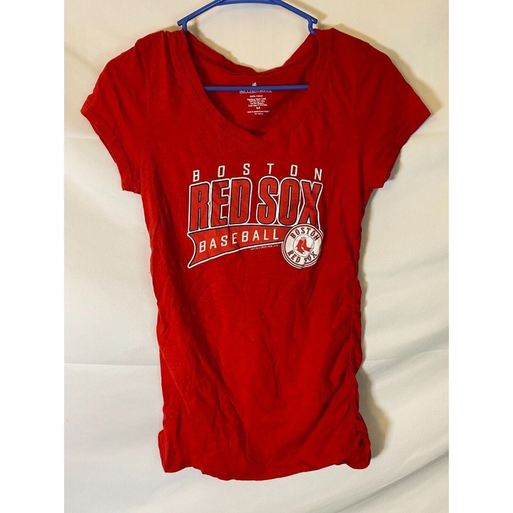 Boston Red Sox Fitted Tee T-shirt Women's Baseball V-Neck Medium Sporty MLB